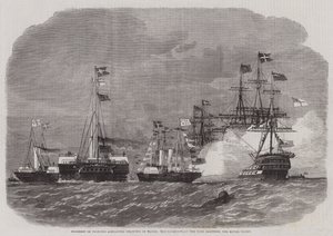 Progreso de la Princesa Alexandra (Princesa de Gales), el Escuadrón en el Nore saludando al Yate Real